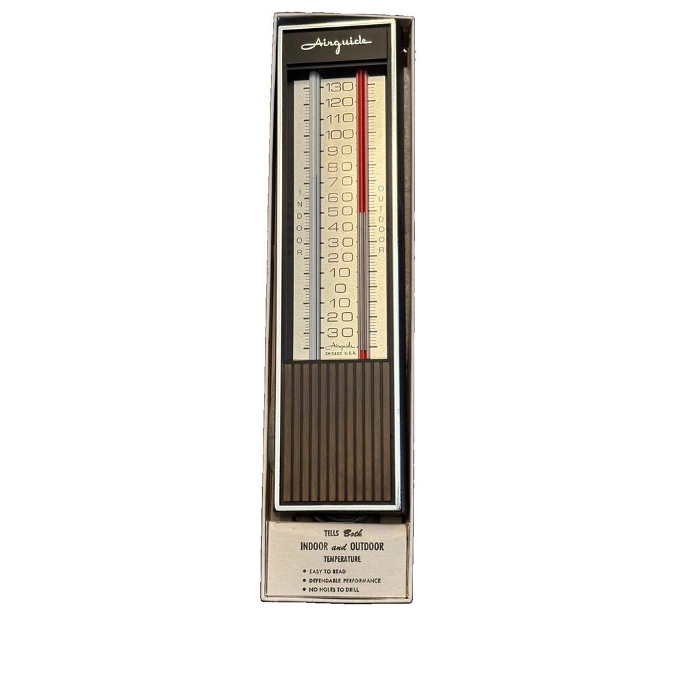 Vintage Airguide No. 404 Indoor/Outdoor Thermometer Black Plastic USA Preowned